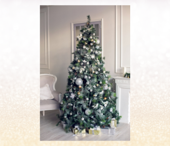 Christmas tree with white, gold and silver decorations